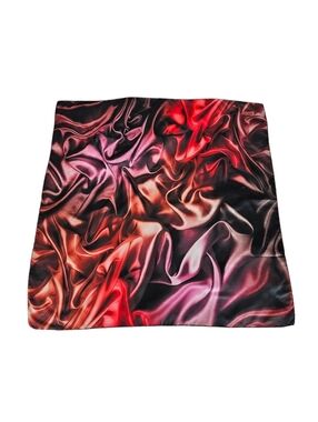 Silky Abstract Print Scarf - Red, Pink, Black  Hand Rolled Edge 35" X 35"